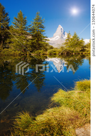 Great  panorama with famous peak Matterhorn. Location place Swiss alps, Grindjisee, Europe. Beauty world. 130644074