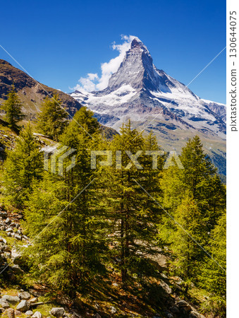 Great  panorama with famous peak Matterhorn. Location place Swiss alps, Grindjisee, Europe. Beauty world. 130644075
