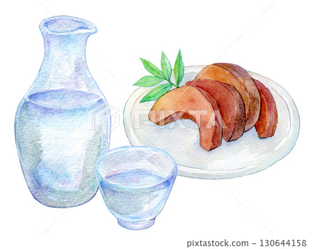 水彩插圖、手繪插圖、奈良醃漬和冷酒 130644158
