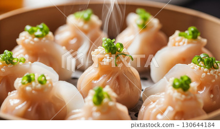 Shrimp Dumplings with Sesame Seeds and Scallions 130644184