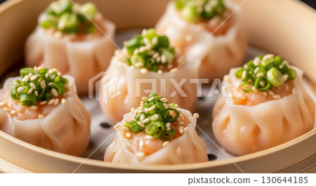 Shrimp Siu Mai Dumplings with Sesame and Green Onion 130644185