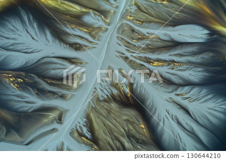 Abstract natural colorful patterns of acid mine drainage in decanting lake aerial view Abstract natural colorful patterns of acid mine drainage in decanting lake aerial view 130644210