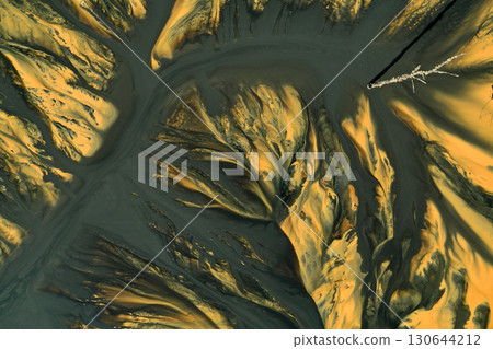 Abstract natural colorful patterns of acid mine drainage in decanting lake aerial view Abstract natural colorful patterns of acid mine drainage in decanting lake aerial view 130644212