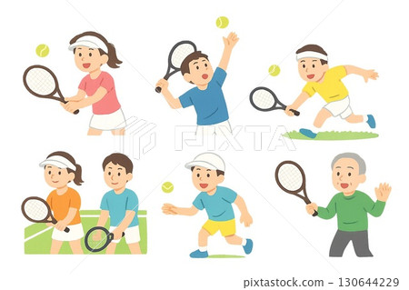 Easy-going tennis illustration set (6 types) 130644229