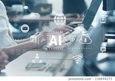 Business scene, digital workflow using generative AI, cloud, digital transformation, digital network image Business scene, digital workflow using generative AI, cloud, digital transformation, digital network image 130644275