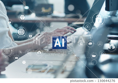 商業場景、利用生成式人工智慧的數位化工作流程、雲端、數位轉型、數位網路影像 130644276