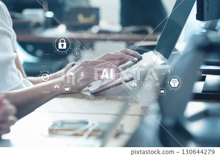 Business scene, digital workflow using generative AI, cloud, digital transformation, digital network image 130644279