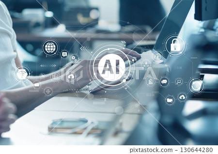 商業場景、利用生成式人工智慧的數位化工作流程、雲端、數位轉型、數位網路影像 130644280
