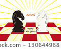 馬年新年賀卡，上面有紅白棋盤和騎士棋子 130644968