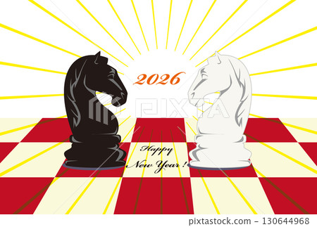 馬年新年賀卡,上面有紅白棋盤和騎士棋子 馬年新年賀卡,上面有紅白棋盤和騎士棋子 130644968