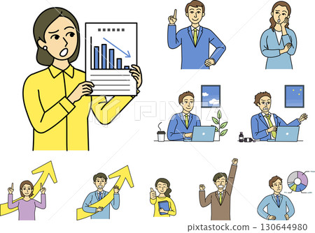商務人士向量插圖集描繪情緒和情況 130644980