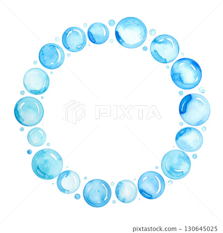水彩風格藍色水滴框圓形氣泡圓形設計 水彩風格藍色水滴框圓形氣泡圓形設計 130645025