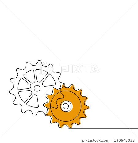 Gears line art drawing style. Vector illustration of gear mechanism. Minimalist black linear sketch isolated on white background. 130645032