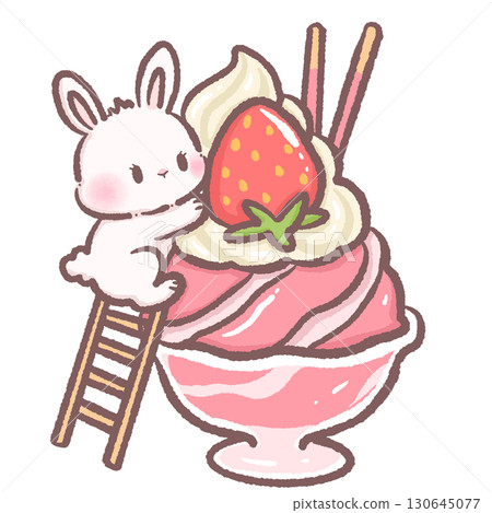 Cute bunny climbing a ladder on a strawberry sundae ice cream dessert clipart adorable pastel illustration perfect for invitations greeting cards scrapbooking and craft projects Cute bunny climbing a ladder on a strawberry sundae ice cream dessert clipart adorable pastel illustration perfect for invitations greeting cards scrapbooking and craft projects 130645077