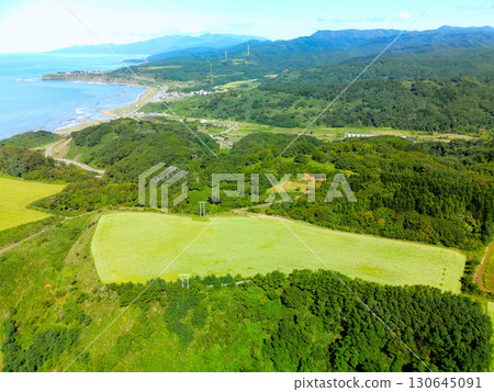 Aerial view of buckwheat fields in full bloom in Otobe, Hokkaido in early autumn Aerial view of buckwheat fields in full bloom in Otobe, Hokkaido in early autumn 130645091