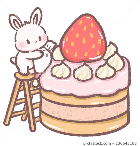 Cute bunny climbing ladder to put whipped cream on giant strawberry shortcake kawaii dessert clipart adorable pastel illustration perfect for invitations greeting cards scrapbooking and craft projects Cute bunny climbing ladder to put whipped cream on giant strawberry shortcake kawaii dessert clipart adorable pastel illustration perfect for invitations greeting cards scrapbooking and craft projects 130645108