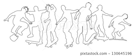 Skateboarder Skateboarding Silhouette People Set Skateboarder Skateboarding Silhouette People Set 130645196