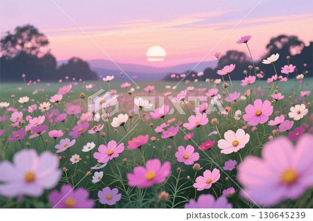 Illustration material: Cosmos illuminated by the setting sun 130645239