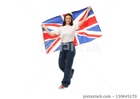 Joyful person waving a British flag, isolated on white, PNG Joyful person waving a British flag, isolated on white, PNG 130645270