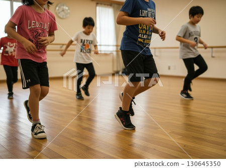 Group lesson of children practicing hip hop dance 130645350