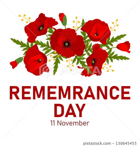 Remembrance Day Poster. Poppy flower - Remembrance Day symbol.  130645455