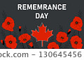 Remembrance Day banner with red poppy flowers.  130645456