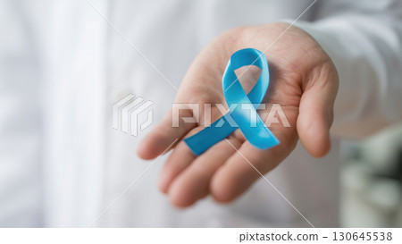 Blue ribbon highlights prostate cancer awareness, created with AI 130645538