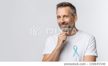 Confident man supports prostate cancer awareness, created with AI 130645540