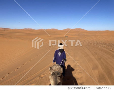 Sahara Desert, Morocco, Camel ride, Camel driver, Blue sky, Clear sky 130645579
