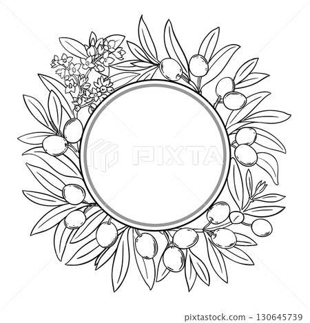 Olive Branch Outline Round Frame. 130645739