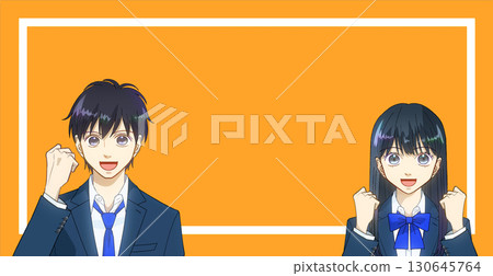 高中或初中男孩和女孩的動漫風格插圖,學校品味,顏色背景,有可用的複印空間 高中或初中男孩和女孩的動漫風格插圖,學校品味,顏色背景,有可用的複印空間 130645764