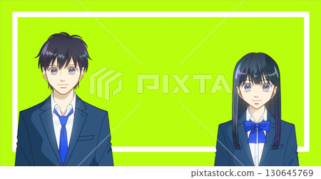 高中或初中男孩和女孩的動漫風格插圖,學校品味,顏色背景,有可用的複印空間 高中或初中男孩和女孩的動漫風格插圖,學校品味,顏色背景,有可用的複印空間 130645769