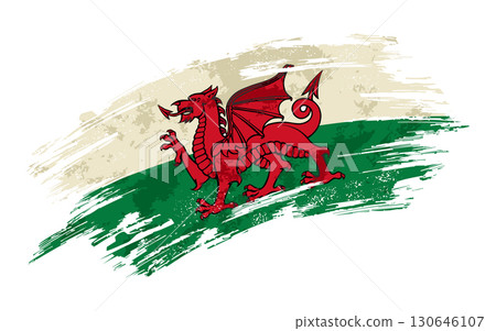 Welsh flag grunge brushstroke texture background. Vector illustration. 130646107