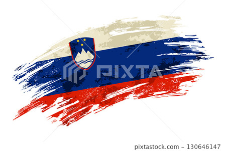 Slovenian flag grunge brushstroke texture background. Vector illustration. 130646147