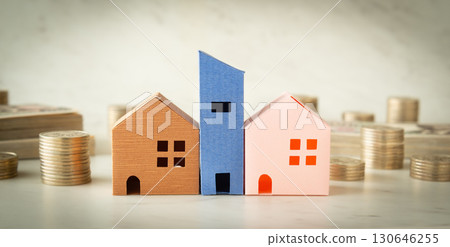 Single-family home and money, property, assets, property, residence, real estate, house 130646255