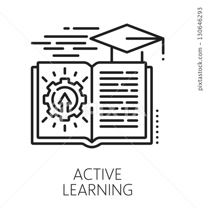 Active learning life skills line icon or sign. People education potential outline vector icon, personality life skills symbol. Human active learning ability sign with opened textbook, graduation cap 130646293