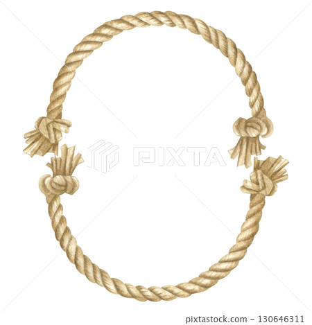 Rope frame border. Hand drawn watercolor illustration of vintage oval shaped wreath on isolated background in beige color for design frames, templates, cards decor, greeting invitations. Rope frame border. Hand drawn watercolor illustration of vintage oval shaped wreath on isolated background in beige color for design frames, templates, cards decor, greeting invitations. 130646311