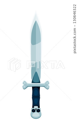 Pirate sailor cartoon blade sword game object. Pirate isolated vector blade, buccaneer sailor fantasy sword game icon. Medieval pirate ancient dagger with human skull and bone on handle and crossguard Pirate sailor cartoon blade sword game object. Pirate isolated vector blade, buccaneer sailor fantasy sword game icon. Medieval pirate ancient dagger with human skull and bone on handle and crossguard 130646322