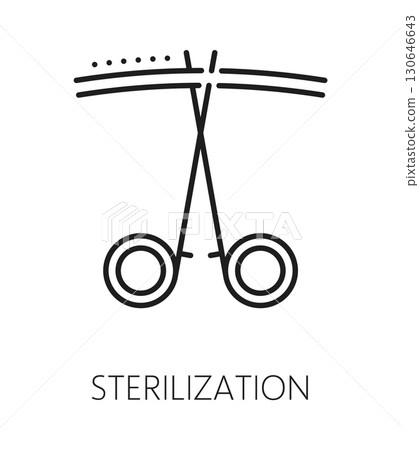 Sterilization contraception method line icon or pictogram. Contraception line vector icon, family planning method or technique symbol. Birth control sign or pictogram with surgical procedure clamp 130646643