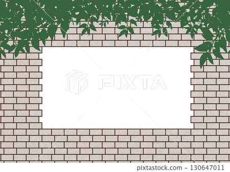 A rectangular frame made of white bricks with misaligned plants. 130647011