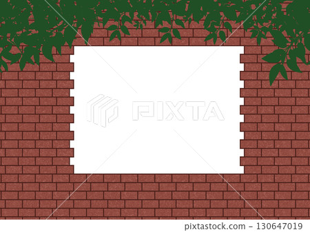 A square frame of misaligned red bricks with plants A square frame of misaligned red bricks with plants 130647019