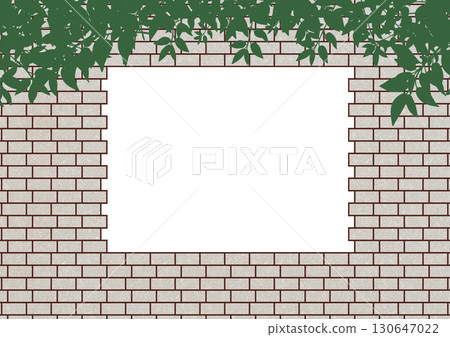 用錯位的白磚砌成的方形框架,裡面有植物 用錯位的白磚砌成的方形框架,裡面有植物 130647022