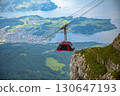 Aerial Cable Car Nearing Mount Pilatus Summit in Switzerland 130647193
