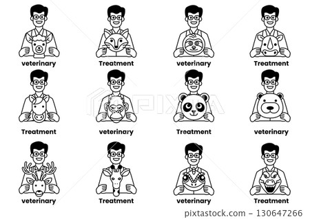 A man is holding a stuffed animal that has the word "treatment" on it 130647266