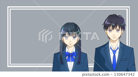 高中或初中男孩和女孩的動漫風格插圖,學校品味,顏色背景,有可用的複印空間 高中或初中男孩和女孩的動漫風格插圖,學校品味,顏色背景,有可用的複印空間 130647342