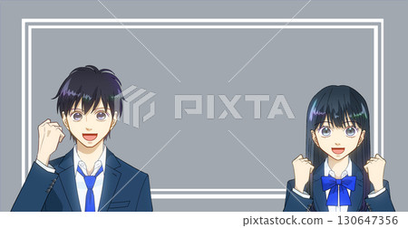 高中或初中男孩和女孩的動漫風格插圖,學校品味,顏色背景,有可用的複印空間 高中或初中男孩和女孩的動漫風格插圖,學校品味,顏色背景,有可用的複印空間 130647356