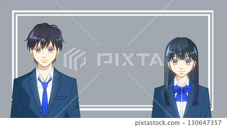 Anime-style illustration of high school or junior high school boys and girls, school taste, color background, copy space available Anime-style illustration of high school or junior high school boys and girls, school taste, color background, copy space available 130647357