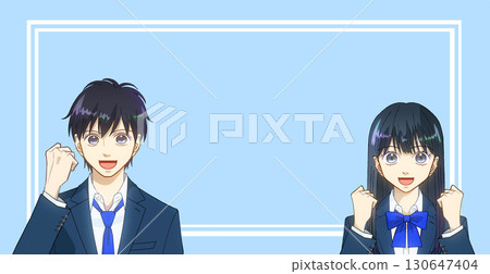 高中或初中男孩和女孩的動漫風格插圖,學校品味,顏色背景,有可用的複印空間 高中或初中男孩和女孩的動漫風格插圖,學校品味,顏色背景,有可用的複印空間 130647404