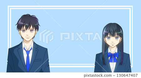 Anime-style illustration of high school or junior high school boys and girls, school taste, color background, copy space available Anime-style illustration of high school or junior high school boys and girls, school taste, color background, copy space available 130647407