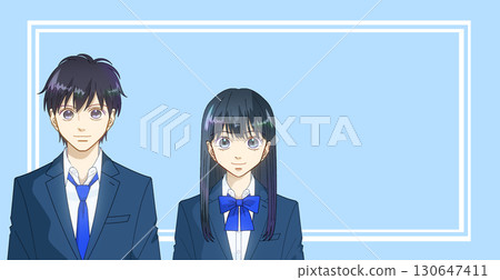 高中或初中男孩和女孩的動漫風格插圖,學校品味,顏色背景,有可用的複印空間 高中或初中男孩和女孩的動漫風格插圖,學校品味,顏色背景,有可用的複印空間 130647411